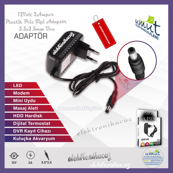 Adaptör 12v 2A Amper Uydu Güvenlik Led uyumlu - 12 volt 2 amper adaptör 12v2a Adaptor  12 volt adaptör