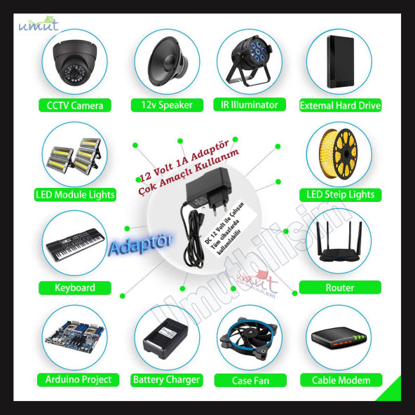 12v 1a Adaptör, 12 Volt 1 Amper Kuluçka,led,modem Adaptörü