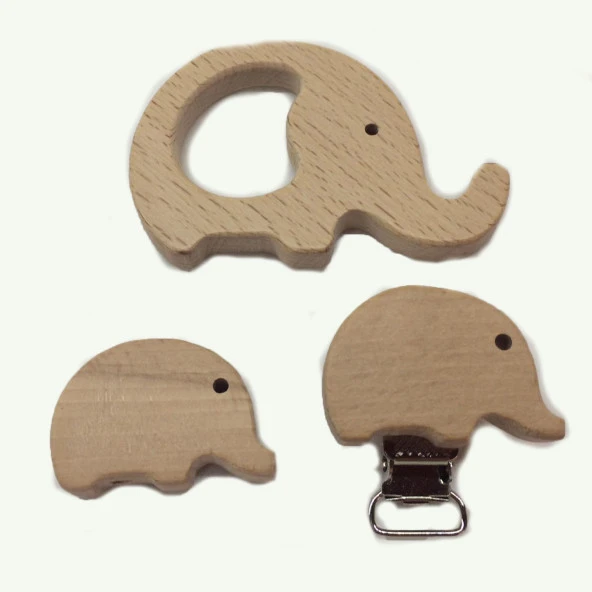 Figürlü Ahşap Emzik Klipsi Fil - 2