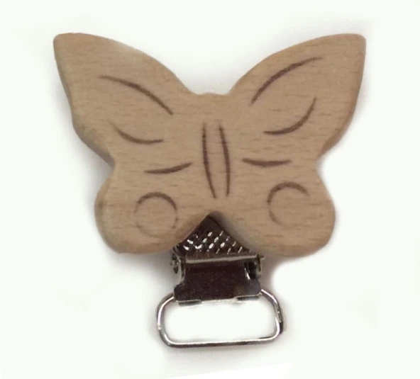 Figürlü Ahşap Emzik Klipsi Kelebek