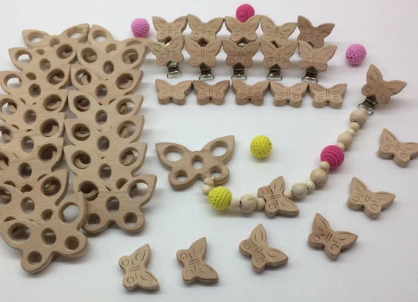 Figürlü Ahşap Emzik Klipsi Kelebek - 2