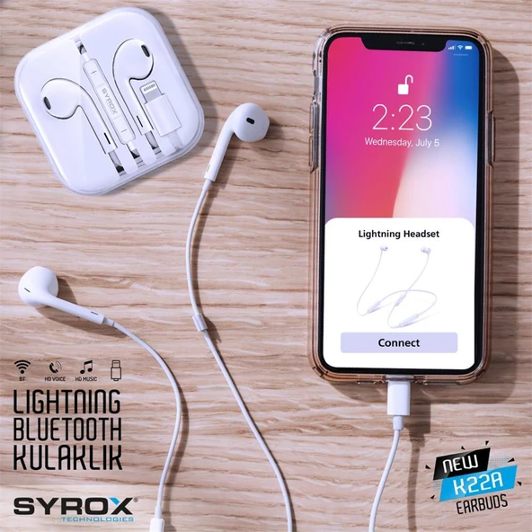 Syrox K22 Lightning Girişli Modellere uyumlu Bluetooth Kulaklık İphone 5  6  7  8  XS  XSMax  11 12 - 4