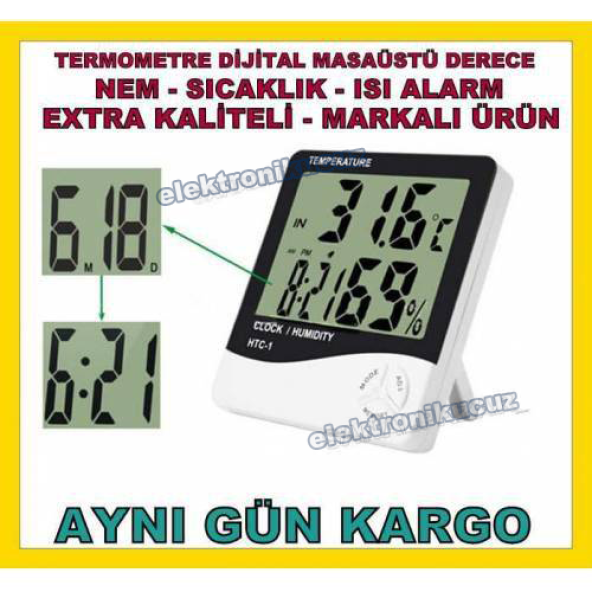 Dijital Nem Ve Sıcaklık Ölçer Higrometre Termometre Masa Saati - 2