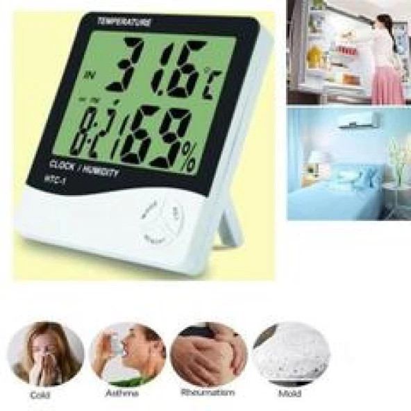 Dijital Termometre HTC-1 - Sıcaklık Nem Ölçer Saat - 2