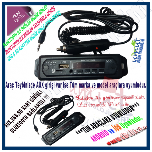 OTO TEYP ÇEVİRİCİ DÖNÜŞTÜRÜCÜ USBAUX BLUETOOTH