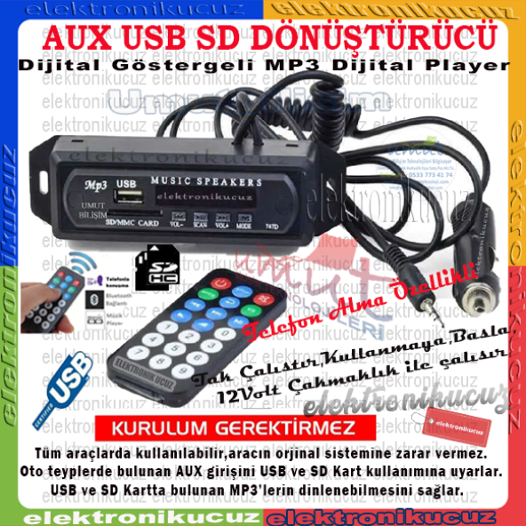 Usb-402 Çakmak Girişli Usb,sd,aux,mp3,bt Mod - USB402 Bluetooth Mp3 Decoder Oto Çakmaklık Girişi Müzük Dinle