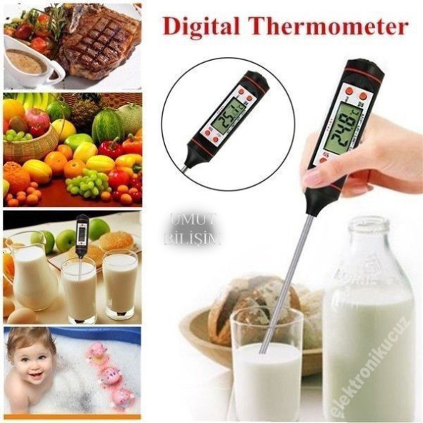 Termometre Daldırma Saplama Dijital Gıda Sıvı Termometresi °C santigrad ve °F Fahrenhayt olarak ölçme