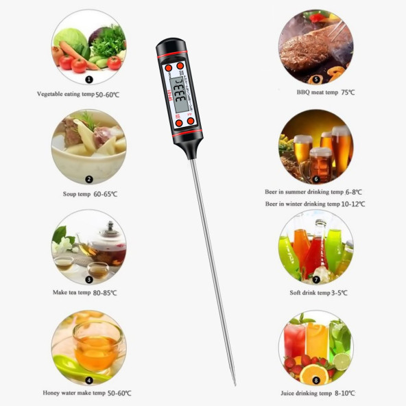 LCD EKRANLI Taşınabilir Dijital Et Gıda Sıvı Mutfak Termometresi Mutfak Dijital Pişirme Problu TP101