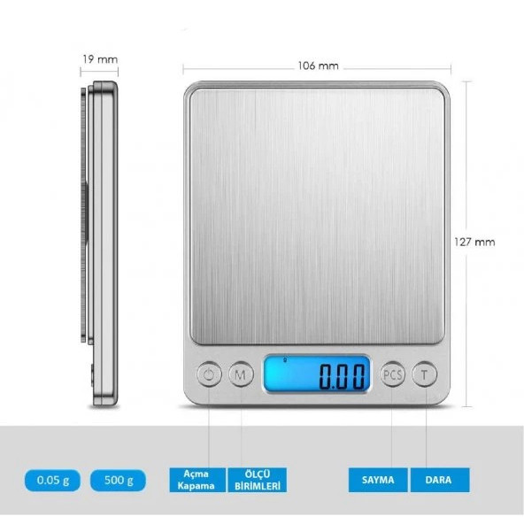 Dijital Hassas Mutfak Terazisi 500 Gr - Dijital Mutfak Tartısı - Dijital Hassas Mutfak Tartısı 500 Gr - 6