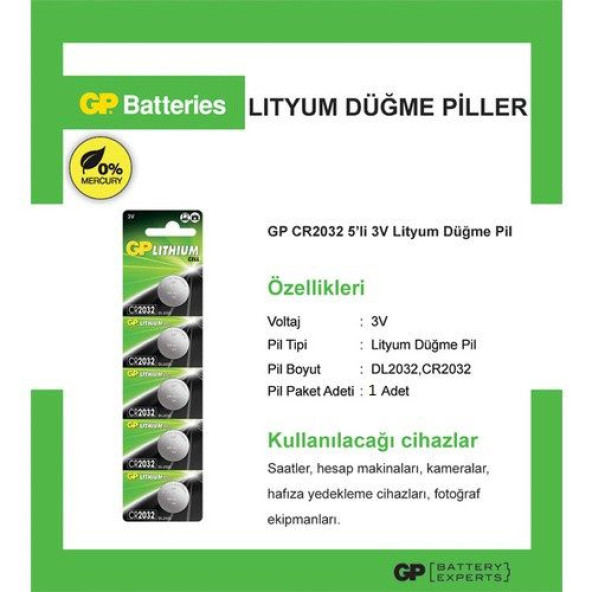 5 ADET GP CR2032 CR 2032 Lithium CELL Battery 3V 3 VOLT CR2032 DL2032 GP 2032 BİOS KUMANDA Para PiL - 4