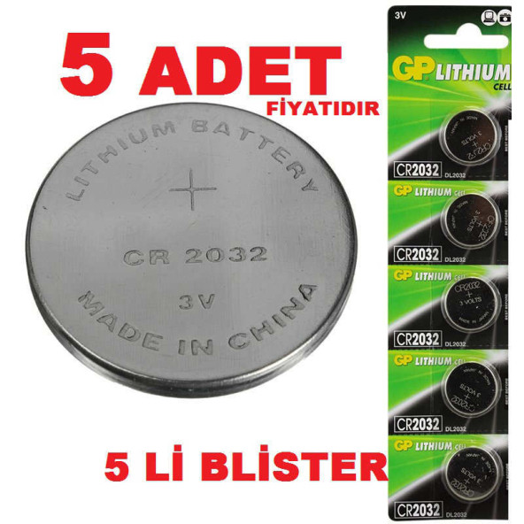 GP CR2032 CR 2032 BİOS PARA PİL ARAÇ GARAJ BARİYER KUMANDA PİLİ BATARYASI 5Lİ FİYATIDIR