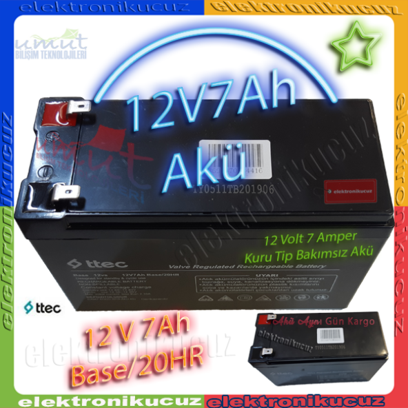TTEC 12 Volt 7A AKÜ -12V 7 AH UPS ENERJİ GÜÇ AKÜ 2024 ÜRETİM ürün görseli 1