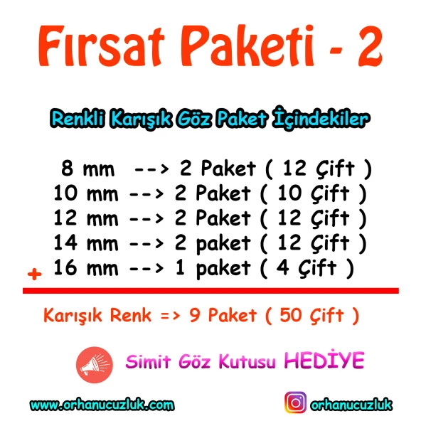 Amigurumi Kilitli Göz Seti Renkli ( 50 Çift ) - Kutu Hediyeli - 2