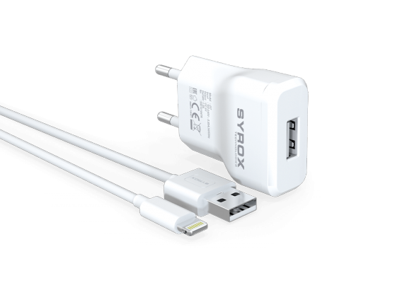 EU-41-elektronikucuz-ELECTRONICCHEAP-Syrox USB iOS Şarj Adaptörü ve Kablosu 1M 1A J17 (iPhone Uyum)