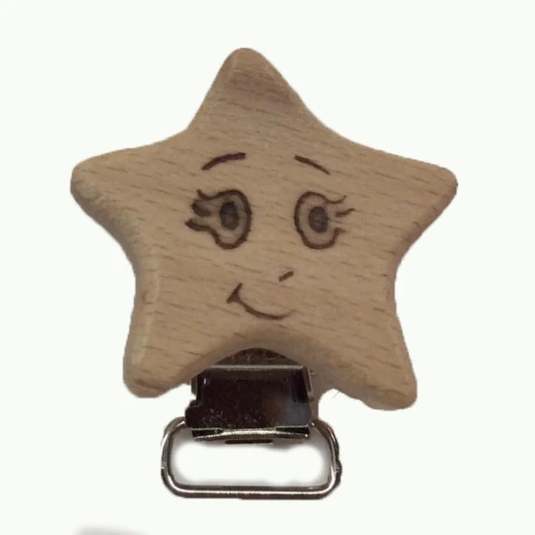 Figürlü Ahşap Emzik Klipsi Yıldız Desenli