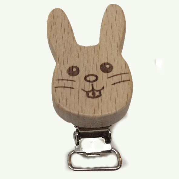 Figürlü Ahşap Emzik Klipsi Tavşan
