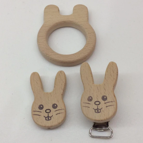 Figürlü Ahşap Emzik Klipsi Tavşan - 2