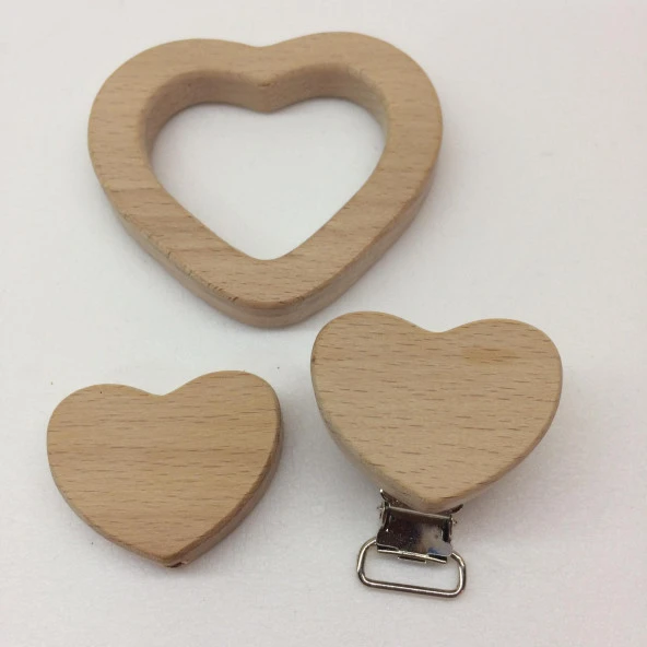 Figürlü Ahşap Emzik Klipsi Kalp ( 1 Adet ) - 2