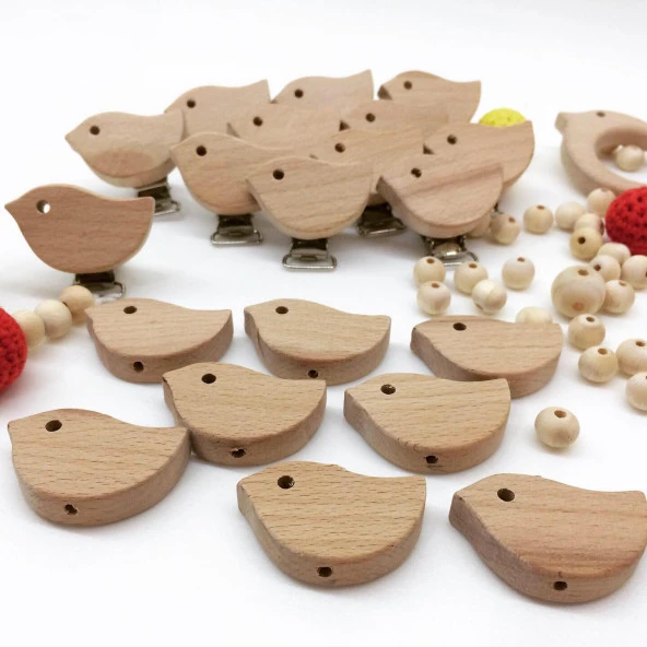 Figürlü Ahşap Emzik Klipsi Kuş - 3
