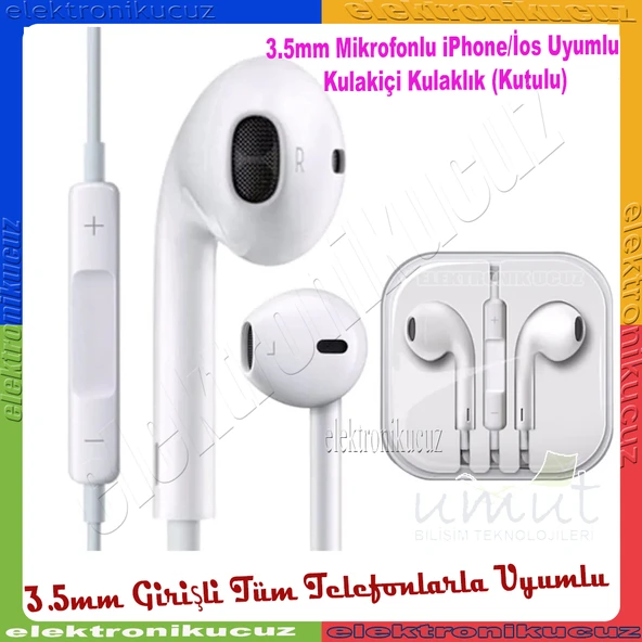 General Mobile G5 uyumlu 3.5mm jaklı Mikrofonlu Kulaklık Baslı Tizli Kulakiçi Mp3 Kulaklık 3.5mm Stereo Jaklı