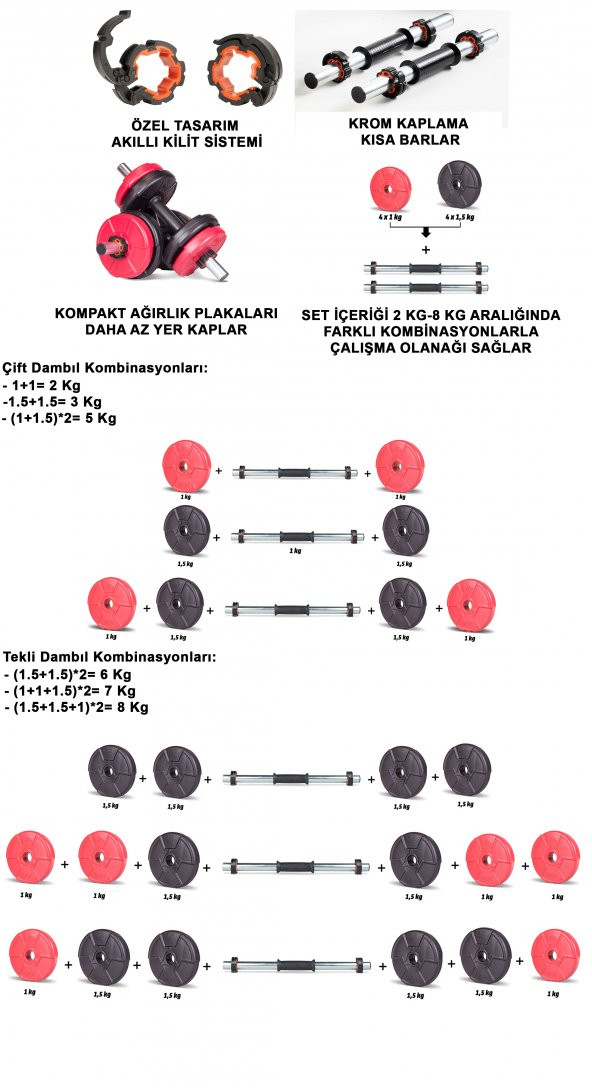 11 Kg Dambıl Seti BLACKRED 6 in 1 Fitness Set - 2