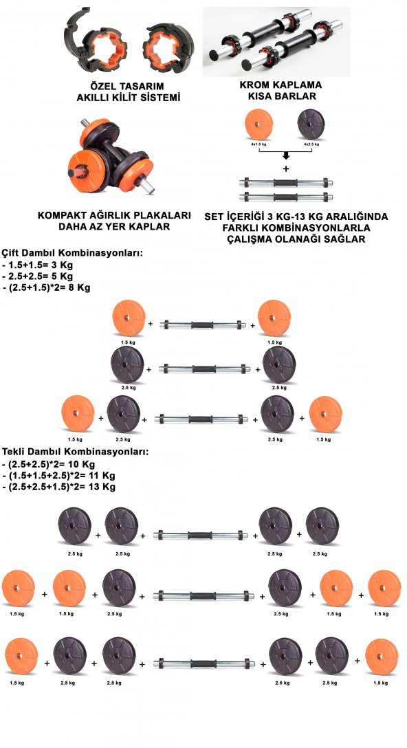 Ecgspor 16 Kg Dambıl Seti Turuncu-siyah 6 In 1 Fitness Set - 3