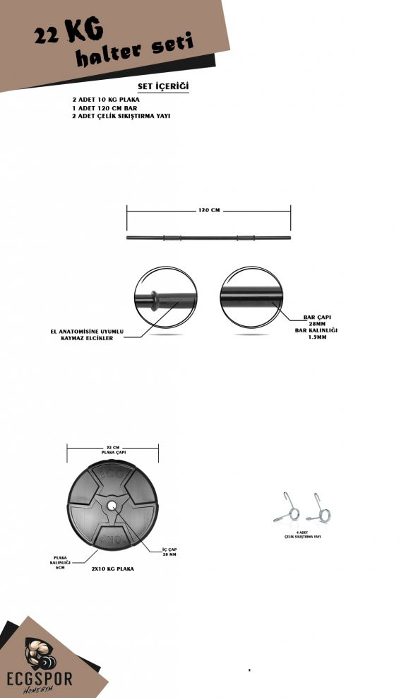 Ecgspor HERO Serisi 22 Kg HSeti - Deadlift Squat Biceps Triceps Shoulder - 2