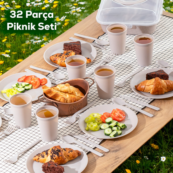 Porsima 0039 Karizma 6 Kişilik Piknik Seti - Çantalı Piknik Seti-32 Parça Piknik Organizer-Cappuccino