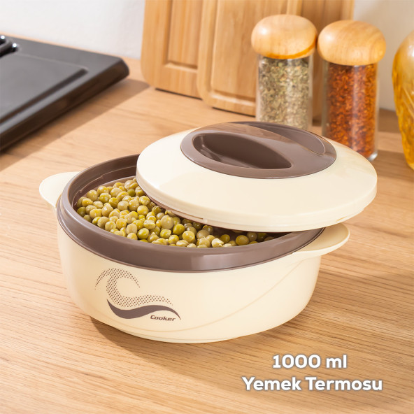 Porsima 3149 1000 mL Yemek Termosu - Sızdırmaz Kilitlenebilir Kapak Paslanmaz Çelik Sefer Tası - Krem