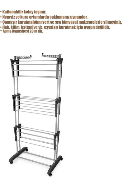 Perilla Flyby 3 Katlı Katlanabilir Alüminyum Çamaşır Kurutmalık - 2