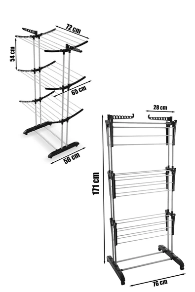 Perilla Flyby 3 Katlı Katlanabilir Alüminyum Çamaşır Kurutmalık - 3