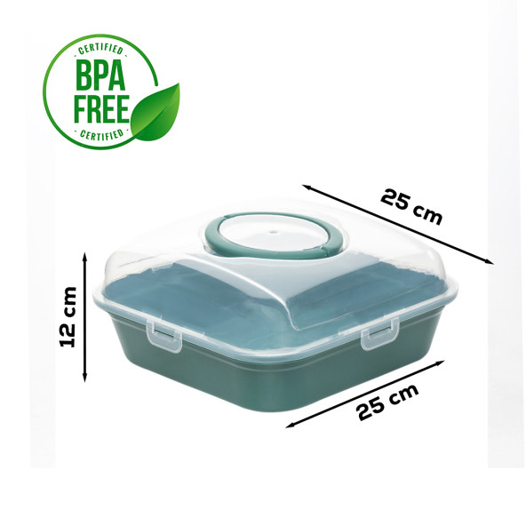 Porsima 1095 Yeşil Pasta Kek Börek Kabı - Taşıma çantası - Kilitli Fanus - Resim 3