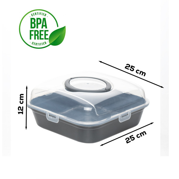 Porsima 1096 Antrasit Pasta Kek Börek Kabı - Taşıma çantası - Kilitli Fanus - Resim 3