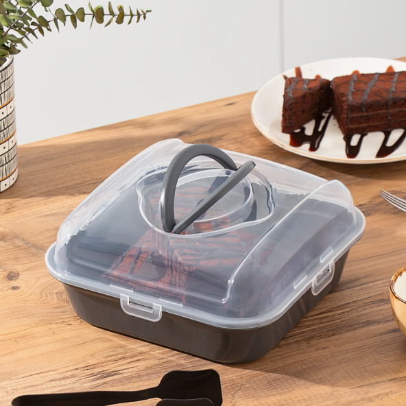 Porsima 1096 Antrasit Pasta Kek Börek Kabı - Taşıma çantası - Kilitli Fanus - Resim 6