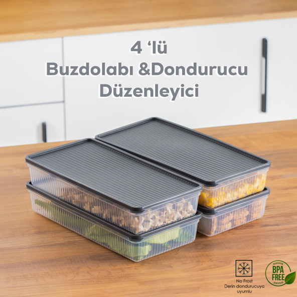 Porsima 1101 4 lü Dikdörtgen No-Frost Derin Dondurucu Çok Amaçlı Yiyecek Saklama Kabı Seti