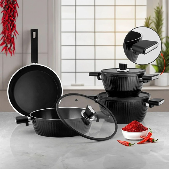 Lines L-5090 İndüksiyon Taban BioSeramik Kristal 7 Parça Tencere Seti - Siyah - 2