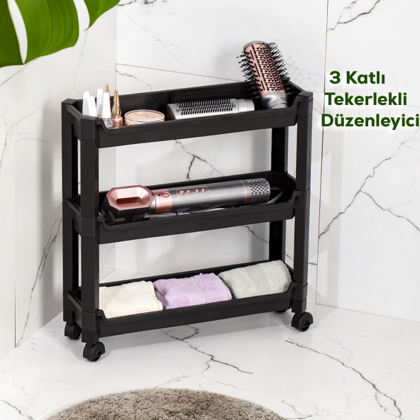 Porsima RAFTY-65-ECO-1 Tekerlekli 3 Katlı Düzenleyici - 46,5 x 14,5 x 48,3 cm Hareketli Raf - Siyah - 4