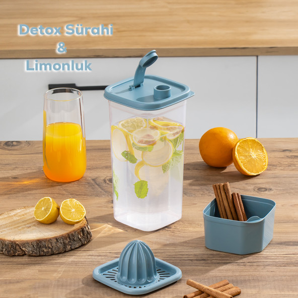 Porsima 06-1109 Detoks Sürahi & Limonluk Şeffaf 1,5 L - Mavi ürün görseli 1
