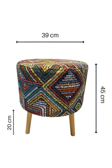 DTM HOME Desenli Etnik Ahşap Ayaklı Puf - 4