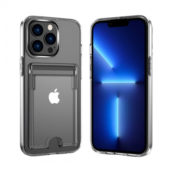 KNY Apple İphone 12 Pro Kılıf Ultra Korumalı Şeffaf Kart Koymalı Ensa Kapak Şeffaf