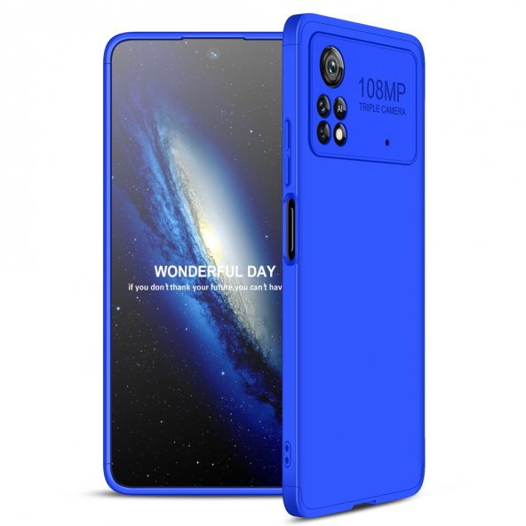 KNY Xiaomi Poco X4 Pro 5G Kılıf 3 Parça 360 Ays Kapak Mavi