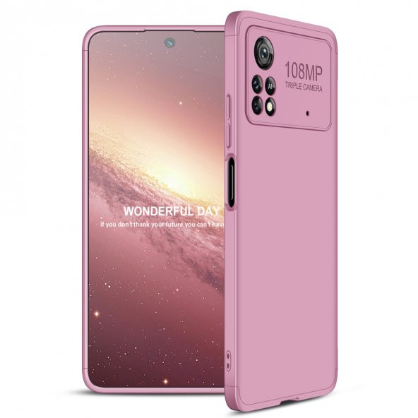 Pilanix Xiaomi Poco X4 Pro 5G Kılıf 3 Parça 360 Ays Kapak Rose Gold