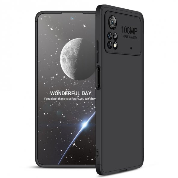 Pilanix Xiaomi Poco X4 Pro 5G Kılıf 3 Parça 360 Ays Kapak Siyah