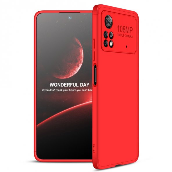 Pilanix Xiaomi Poco X4 Pro 5G Kılıf 3 Parça 360 Ays Kapak Kırmızı