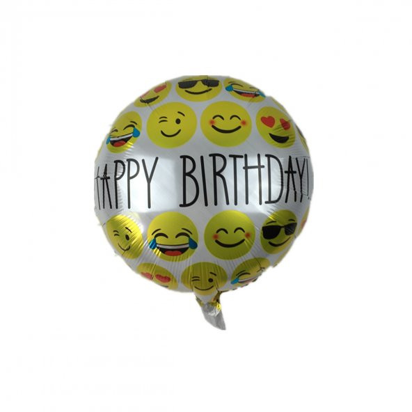 Helyuma Uyumlu Metalik Renkli Emojili Happy Birthday Folyo Balon Doğum Günü Balonu