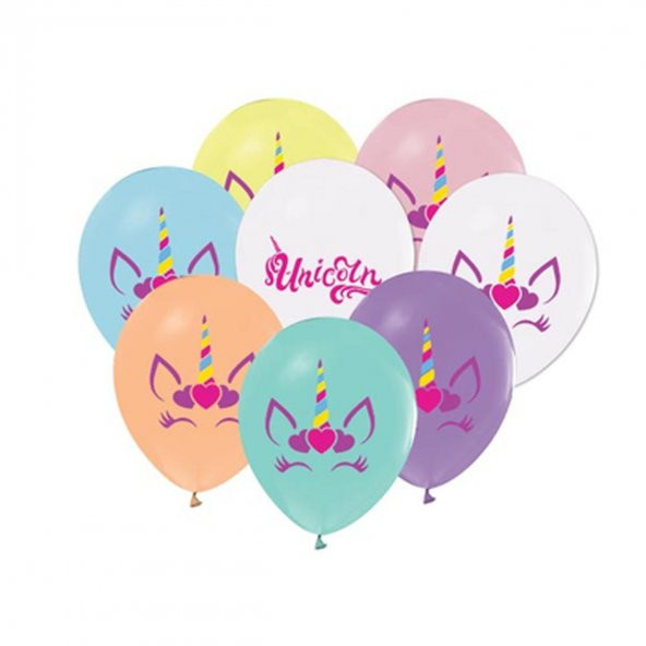 Helyuma Uyumlu Balon Kalpli Unicorn Tek Boynuzlu At Kalpli Balon 12 inch 5 Adet