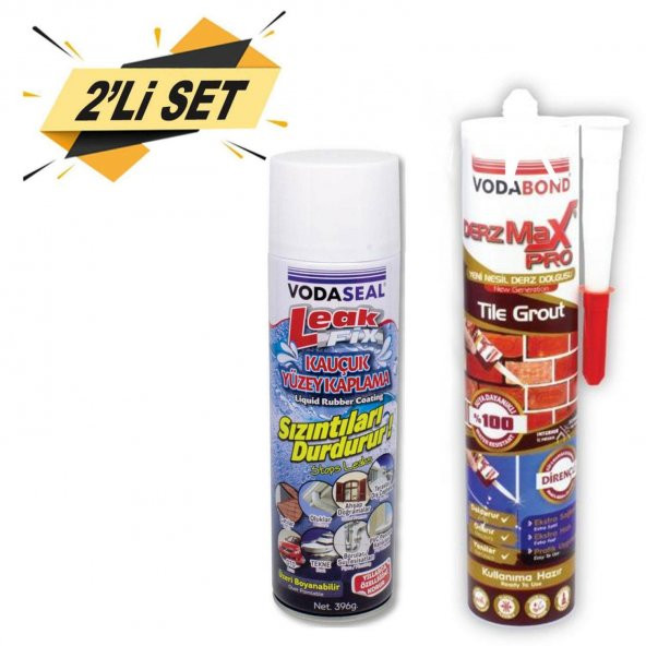Leak Fix Su Geçirmez Sızdırmaz Sprey Şeffaf 396 gr + Derzmax Pro Derz Dolgu Tamir Macunu 480 gram 2li Set