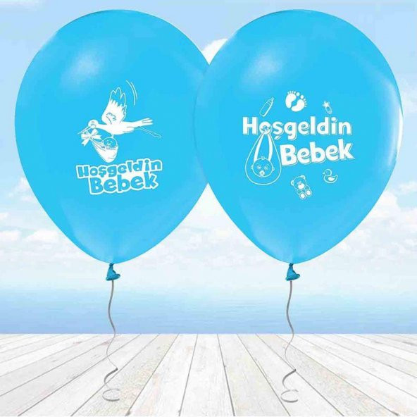 Helyuma Uyumlu Hoşgeldin Bebek Baskılı Balon Mavi 12 inch 5 adet