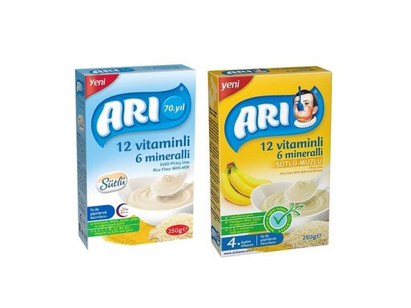 Arı Mama 12 Vitaminli 6 Mineralli Sütlü Muzlu + Sütlü Pirinç Unu 250 Gr