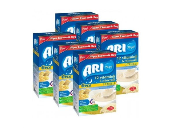 Arı Mama Gece 12 Vitaminli 6 Mineralli Sütlü 7 Tahıllı Pirinç Unu 6'lı 500 gr
